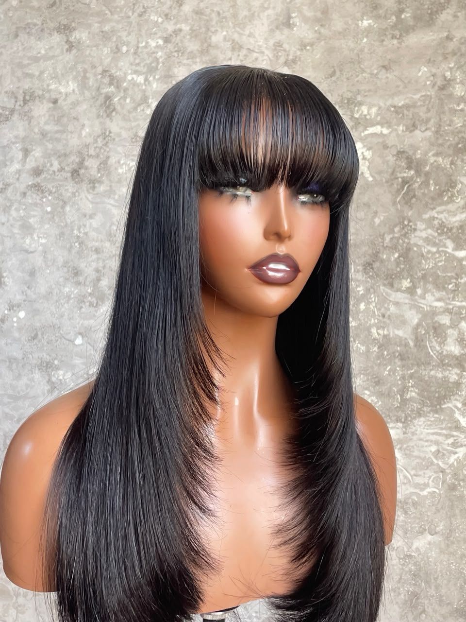 16" Double-Drawn Human Hair Fringe Lace Closure Wig