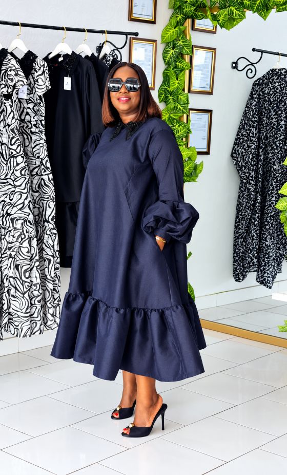 Black Structured Silk Maxi Dress